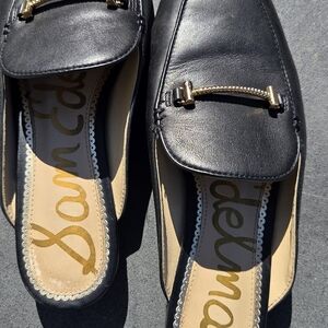 Sam Edelman Black Leather Loafers with Gold Accent